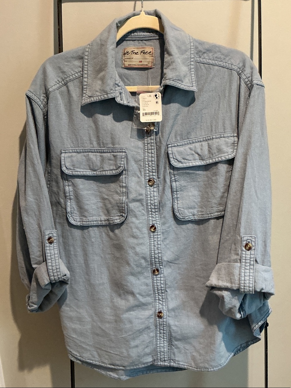 We The Free Light Blue Denim Button-Front Overshirt